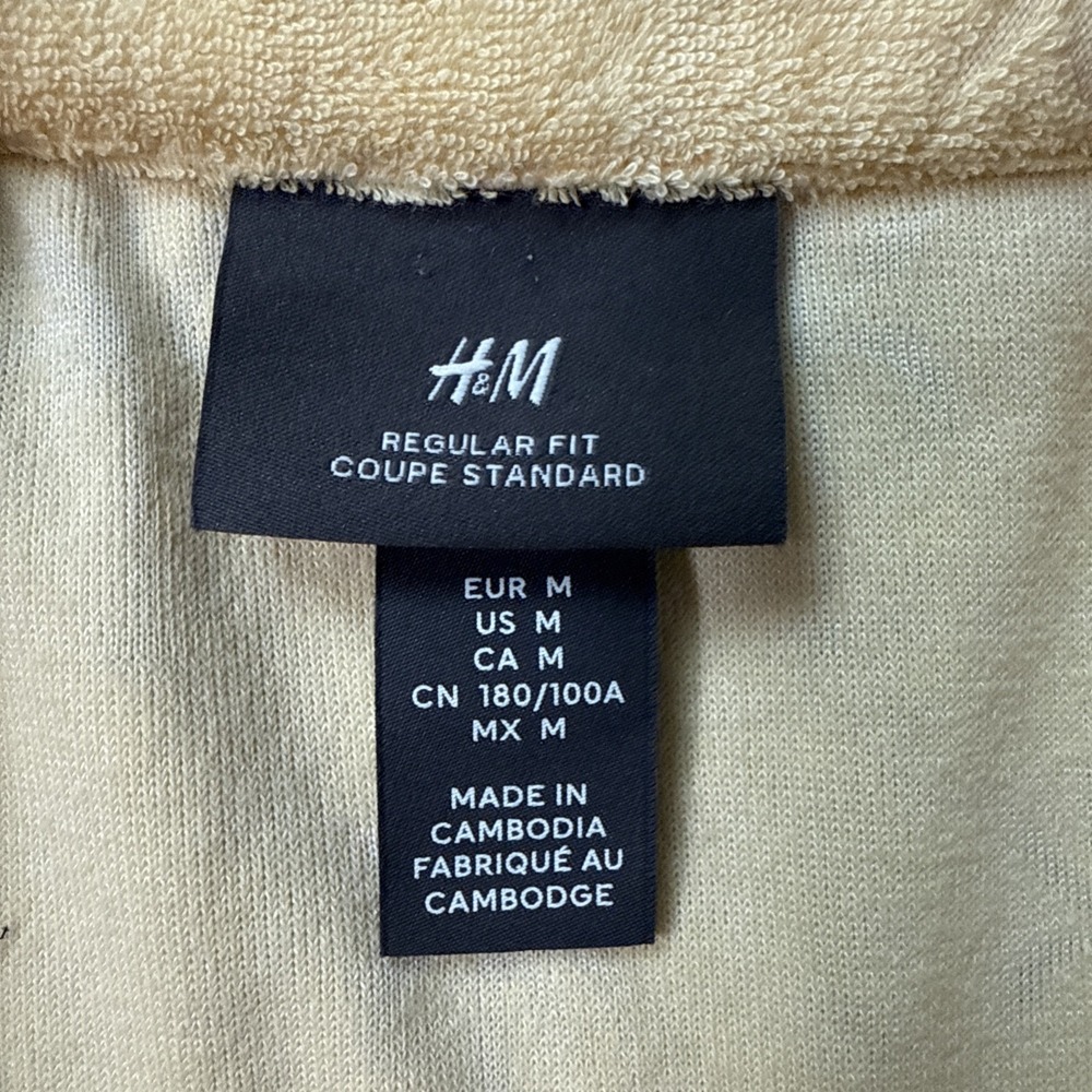H&M Terry Polo Yellow Size M Palm Tree AOP Beach‎ Short Sleeve - Picture 3 of 7